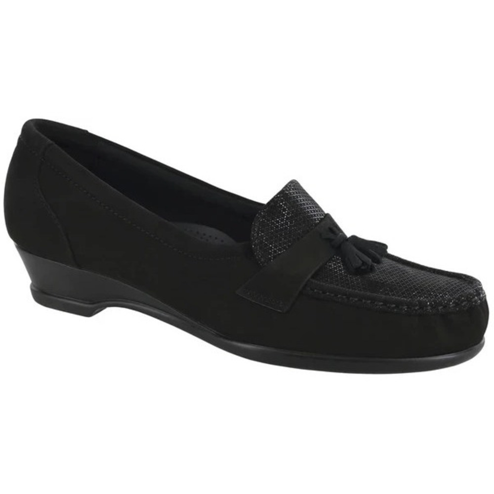 SAS Taylor Wms Slip On Shoe with Wide Toe Box 8.5 M Black Suede Comfort Orthotic